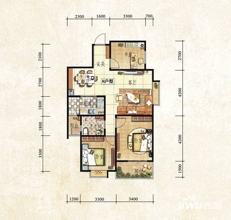 城投时代3室2厅2卫户型图